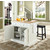 Crosley Furniture Butcher Block Top Kitchen Island in White Finish with 24" Black Upholstered Saddle Stools