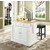 Crosley Furniture Butcher Block Top Kitchen Island in White Finish with 24" Black Upholstered Square Seat Stools