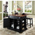 Crosley Furniture Drop Leaf Breakfast Bar Top Kitchen Island in Black Finish with 24" Black Upholstered Saddle Stools