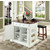 Crosley Furniture Drop Leaf Breakfast Bar Top Kitchen Island in White Finish with 24" Cherry Upholstered Saddle Stools