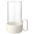 Blomus Yuragi Collection Hurricane Lamp Ceramic Base in Moonbeam (Cream) with Clear Glass Cylinder, Product View