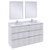 Fresca Formosa 60" Floor Standing Double Sink Modern Bathroom Vanity Set w/ Mirrors in Rustic White Finish, Base Cabinet: 60" W x 20-3/8" D x 34-7/8" H, 6 Drawers