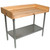 John Boos 1-3/4" Thick Maple Top Work Table w/ 4" Backsplash, Stainless Steel Base & Shelf, Oil Finish