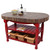 John Boos Harvest Table with 4" Thick End Grain Walnut Oval Top & 3 Wicker Baskets, 60"W x 30"D x 4"H, Barn Red