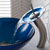 Kraus Irruption Blue Glass Vessel Sink and Waterfall Faucet Set, Satin Nickel