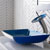 Kraus Irruption Blue Rectangular Glass Sink and Waterfall Faucet, Satin Nickel