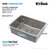 KRAUS Dex™ Undermount Single Bowl TRU16 Gauge Stainless Steel Kitchen Sink with DrainAssure WaterWay and VersiDrain Assembly in Radiant Pearl Finish, 25'' Single Bowl Sink Dimensions