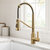 Kraus Britt™ Commercial Style 2-Function Single Handle Pull Down Kitchen Faucet, Spot Free Brushed Brass In Use Kitchen View