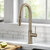KRAUS Oletto™ Modern Industrial Pull-Down Single Handle Kitchen Faucet, Brushed Gold, Angle View