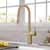 Kraus Brushed Gold Tall Oletto Kitchen Faucet Lifestyle View