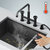 Kraus Urbix™ Color-Changing Industrial Bridge Kitchen Faucet with Side Sprayer and Colorsmart™ Technology in Matte Black / Grey