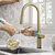 KRAUS Oletto™ Tall Modern Single-Handle Touch Kitchen Sink Faucet with Pull Down Sprayer in Brushed Gold
