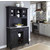 Black Finish Large Two-Door Hutch Buffet Server with Stainless Steel Top