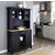 Black Finish Wood Two-Door Hutch Buffet Server with Natural Wood To
