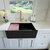 Nantucket Sinks 30'' Workstation Fireclay Apron Farmhouse Kitchen Sink in Matte Black with Grid, Side Drain, and Cutting Board, Matte Black In Use Kitchen View