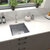 Nantucket Sinks Cape Collection 18'' W Undermount Fireclay Square Kitchen Sink in Matte Grey w/ Lux Accessory Package (Colander Drain and Bottom Grid), Matte Grey In Use Undermount View