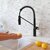 Stylish International Tivoli Kitchen Sink Faucet Single Handle Pull Down Dual Mode in Stainless Steel Matte Black with Brushed Gold Base and Handle Finish