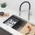 Stylish International Versa Handmade Graphite Workstation Single Bowl Kitchen Sink with Built-In Accessories, 33'' Stainless Steel In Use View