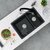 Norquay 27'' Dual Mount 60/40 Double Bowl Black Composite Granite Kitchen Sink with Strainers, In Use