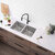 Stylish International Toledo Series Double Bowl Kitchen Sink, In Use Kitchen Overhead View w/ Grids