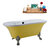 Streamline N104 60'' Vintage Oval Soaking Clawfoot Bathtub, Yellow Exterior, White Interior, Nickel Clawfoot, Black External Drain, w/ Tray