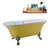 Streamline N104 60'' Vintage Oval Soaking Clawfoot Bathtub, Yellow Exterior, White Interior, Nickel Clawfoot, Chrome External Drain, w/ Tray