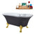 Streamline N105 60'' Vintage Oval Soaking Clawfoot Bathtub, Grey Exterior, White Interior, Gold Clawfoot, Chrome External Drain, w/ Tray
