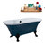 Streamline N106 60'' Vintage Oval Soaking Clawfoot Bathtub, Light Blue Exterior, White Interior, Black Clawfoot, Black External Drain, w/ Tray