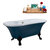 Streamline N106 60'' Vintage Oval Soaking Clawfoot Bathtub, Light Blue Exterior, White Interior, Black Clawfoot, Nickel External Drain, w/ Tray
