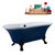Streamline N107 60'' Vintage Oval Soaking Clawfoot Bathtub, Dark Blue Exterior, White Interior, Black Clawfoot, Black External Drain, w/ Tray