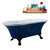 Streamline N107 60'' Vintage Oval Soaking Clawfoot Bathtub, Dark Blue Exterior, White Interior, Black Clawfoot, White External Drain, w/ Tray