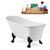 Streamline N349 67'' Vintage Oval Soaking Clawfoot Bathtub, White Exterior, White Interior, Black Clawfoot, Gold Drain, with Bamboo Tray
