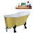 Streamline N350 63'' Vintage Oval Soaking Clawfoot Bathtub, Yellow Exterior, White Interior, Black Clawfoot, Chrome External Drain, w/ Tray