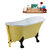 Streamline N350 63'' Vintage Oval Soaking Clawfoot Bathtub, Yellow Exterior, White Interior, Black Clawfoot, Gold External Drain, w/ Tray