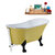 Streamline N350 63'' Vintage Oval Soaking Clawfoot Bathtub, Yellow Exterior, White Interior, Black Clawfoot, White External Drain, w/ Tray