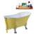 Streamline N350 63'' Vintage Oval Soaking Clawfoot Bathtub, Yellow Exterior, White Interior, Nickel Clawfoot, Gold External Drain, w/ Tray
