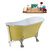 Streamline N350 63'' Vintage Oval Soaking Clawfoot Bathtub, Yellow Exterior, White Interior, Nickel Clawfoot, White External Drain, w/ Tray