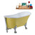 Streamline N350 63'' Vintage Oval Soaking Clawfoot Bathtub, Yellow Exterior, White Interior, Chrome Clawfoot, Chrome External Drain, w/ Tray
