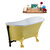Streamline N350 63'' Vintage Oval Soaking Clawfoot Bathtub, Yellow Exterior, White Interior, Gold Clawfoot, Black External Drain, w/ Tray