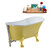 Streamline N350 63'' Vintage Oval Soaking Clawfoot Bathtub, Yellow Exterior, White Interior, Gold Clawfoot, Nickel External Drain, w/ Tray