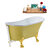 Streamline N350 63'' Vintage Oval Soaking Clawfoot Bathtub, Yellow Exterior, White Interior, Gold Clawfoot, White External Drain, w/ Tray