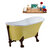Streamline N350 63'' Vintage Oval Soaking Clawfoot Tub, Yellow Exterior, White Interior, Oil Rubbed Bronze Clawfoot, ORB External Drain, w/ Bamboo Tray