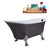 Streamline N351 63'' Vintage Oval Soaking Clawfoot Bathtub, Grey Exterior, White Interior, Nickel Clawfoot, Black External Drain, w/ Tray
