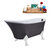 Streamline N351 63'' Vintage Oval Soaking Clawfoot Tub, Grey Exterior, White Interior, White Clawfoot, Oil Rubbed Bronze External Drain, w/ Bamboo Tray