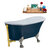 Streamline N352 63'' Vintage Oval Soaking Clawfoot Bathtub, Light Blue Exterior, White Interior, Nickel Clawfoot, Gold External Drain, w/ Tray