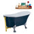 Streamline N352 63'' Vintage Oval Soaking Clawfoot Bathtub, Light Blue Exterior, White Interior, Chrome Clawfoot, Gold External Drain, w/ Tray