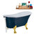 Streamline N352 63'' Vintage Oval Soaking Clawfoot Bathtub, Light Blue Exterior, White Interior, Gold Clawfoot, White External Drain, w/ Tray