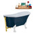 Streamline N352 63'' Vintage Oval Soaking Clawfoot Bathtub, Light Blue Exterior, White Interior, White Clawfoot, Gold External Drain, w/ Tray