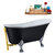 Streamline N353 63'' Vintage Oval Soaking Clawfoot Bathtub, Black Exterior, White Interior, Chrome Clawfoot, Gold External Drain, w/ Tray