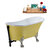Streamline N354 55'' Vintage Oval Soaking Clawfoot Bathtub, Yellow Exterior, White Interior, Nickel Clawfoot, Black External Drain, w/ Tray